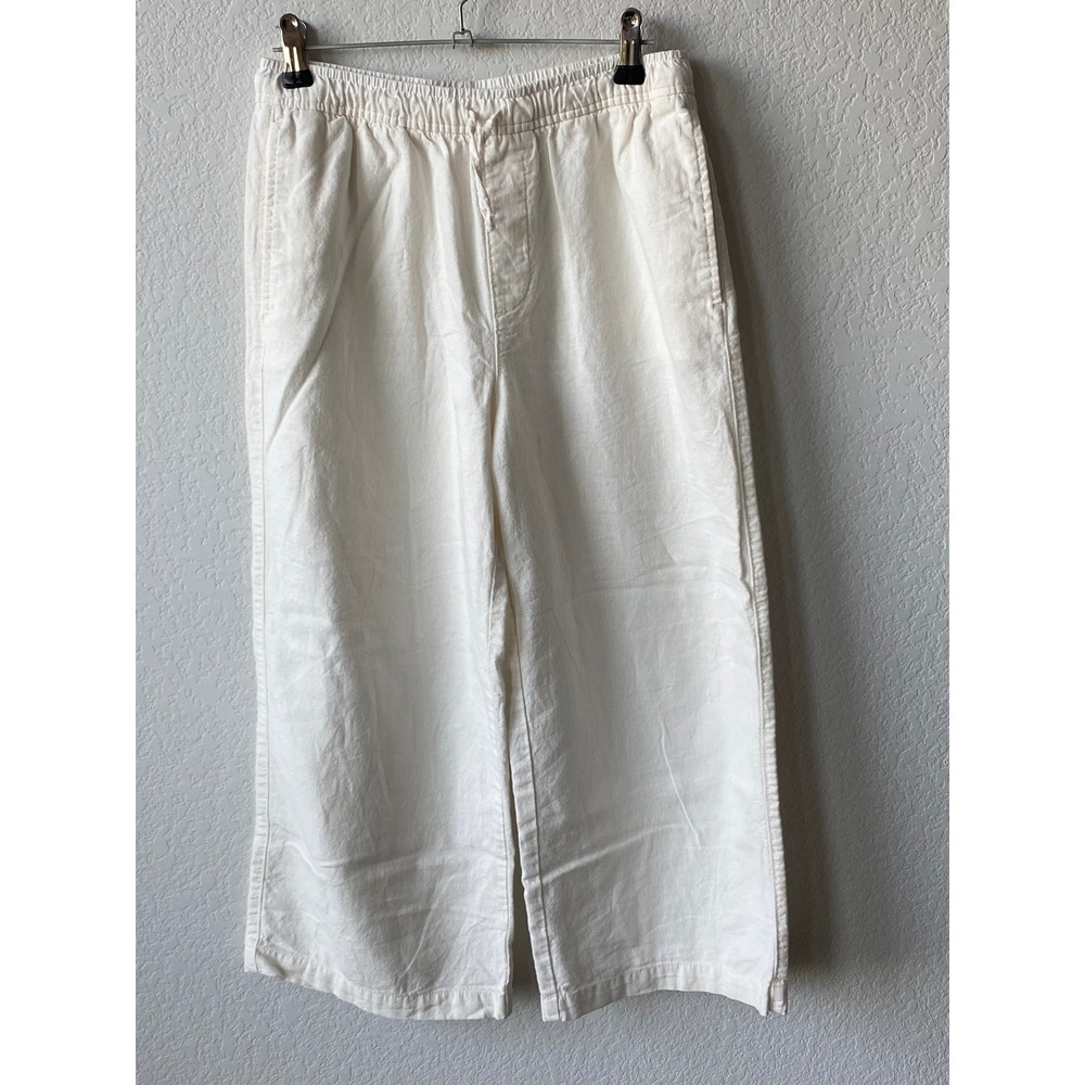Unbranded Linen Blend Minimalist Crop Pants Size L (10-12) White Coastal Boho